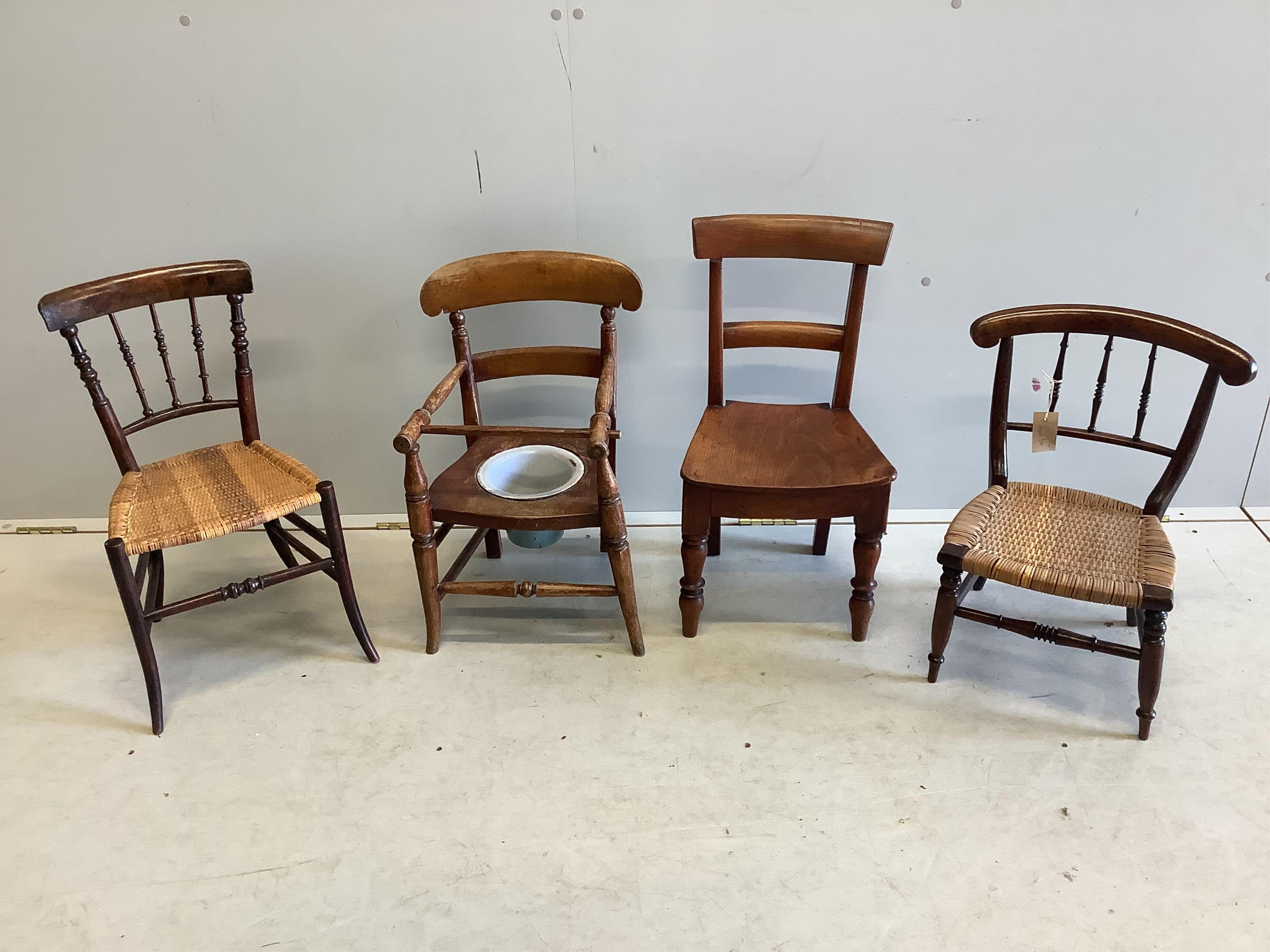 Four 19th century child's chairs, largest height 60cm. Condition - fair